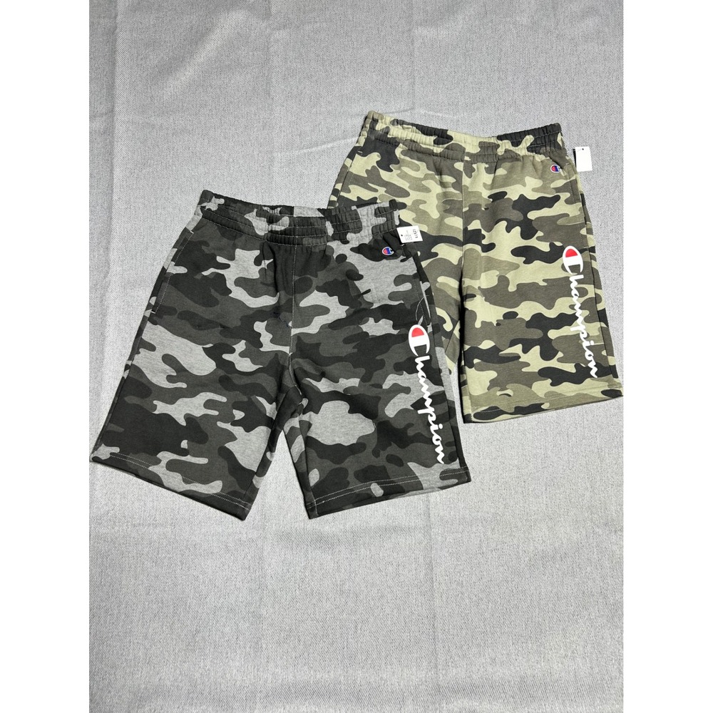 Champion Sweat Shorts Boys L(12) Black Green Camo Fleece 2 PACK Bundle NWT